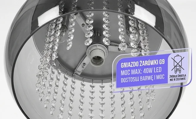 Możliwość indywidualnego doboru żarówek G9 w lampie Domeno 509-uniw, zbliżenie na gniazdo, zdjęcie produktowe.