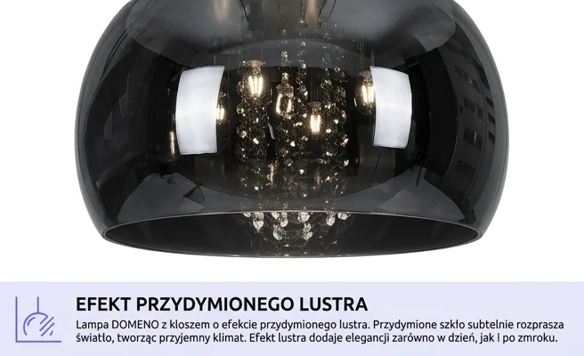 Szklany klosz z przydymionym lustrem Domeno 509-uniw, zbliżenie na efekt lustra, zdjęcie produktowe.