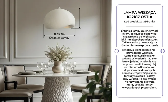 Lampa wisząca KJ2187 OSTIA 1366-uniw o średnicy 48 cm, biała, zdjęcie produktowe