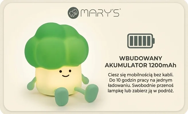 Lampka nocna LED brokuł MARY'S MW61290 - akumulator 1200mAh, realistyczne zdjęcie produktu