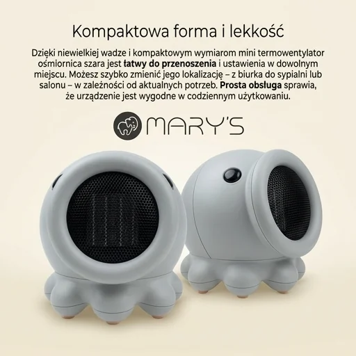 MARY'S Mini termowentylator ośmiornica szara MW61598 - zdjęcie cechy łatwa obsługa i mobilność