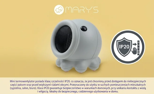 MARY'S Mini termowentylator ośmiornica szara MW61598 - zdjęcie cechy klasa szczelności IP20