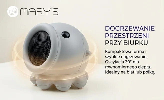 MARY'S Mini termowentylator ośmiornica szara MW61598 - zdjęcie cechy dogrzewanie przy biurku