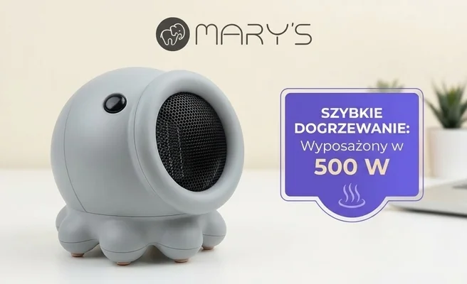 MARY'S Mini termowentylator ośmiornica szara MW61598 - zdjęcie cechy moc 500 W