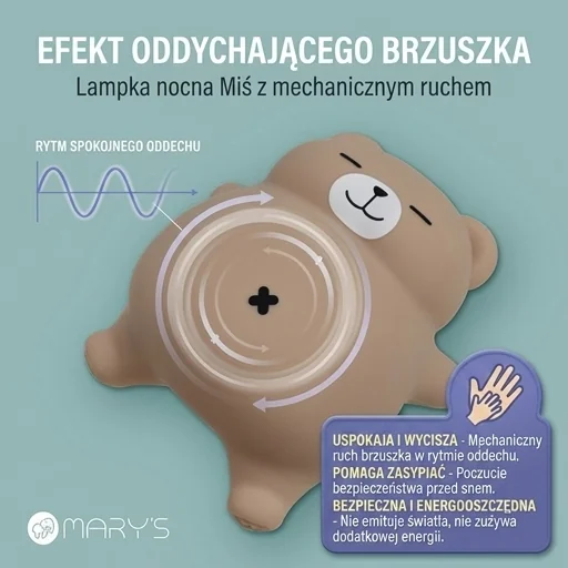Lampka nocna LED MARY'S Miś Chrapuś MW61641 z efektem oddychającego brzuszka, zdjęcie produktowe z góry