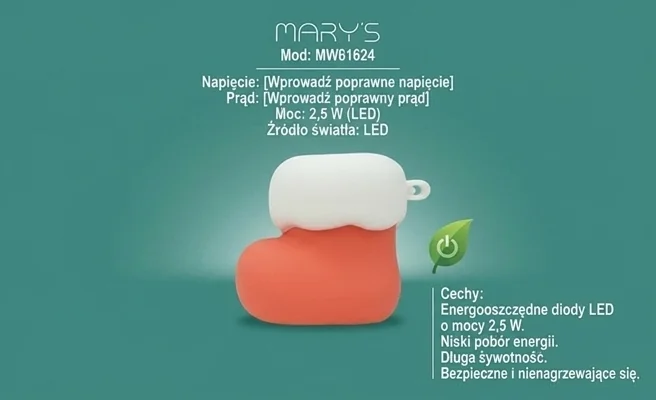 Lampka nocna LED MARY'S MW61624 z ikoną energooszczędności na morskim tle