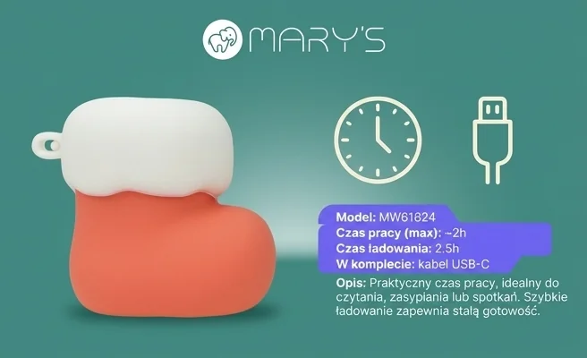Lampka nocna LED MARY'S MW61624 z ikoną czasu pracy i ładowania na morskim tle