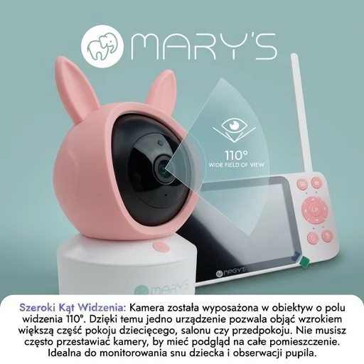 Kamera MARY'S Nania 2w1 Królik różowy MW61500 z szerokim polem widzenia 110 stopni na jasnym tle
