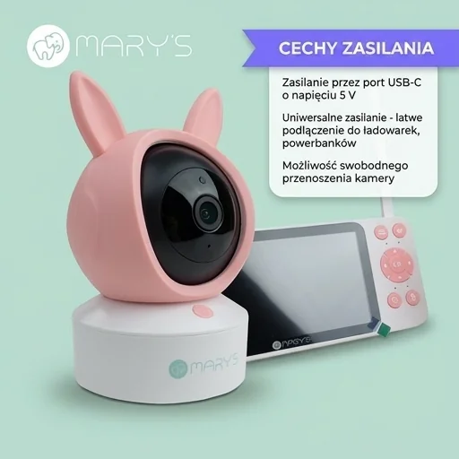 Kamera MARY'S Nania 2w1 Królik różowy MW61500 z zasilaniem USB-C 5V