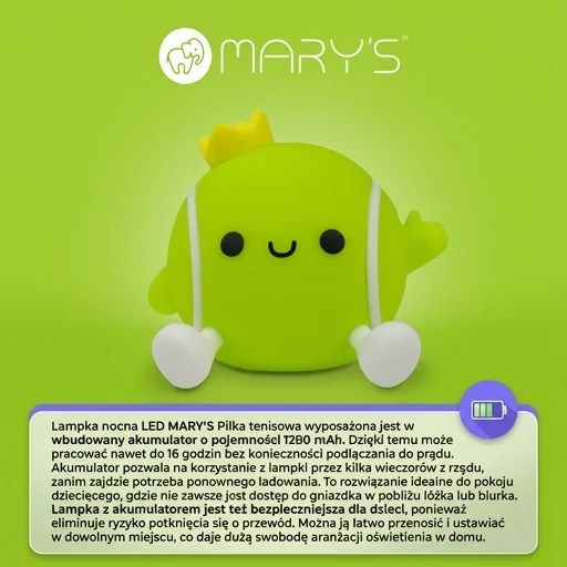 Lampka nocna LED MARY'S Piłka tenisowa MW61493 - produkt z wbudowanym akumulatorem, zdjęcie bez widocznych kabli