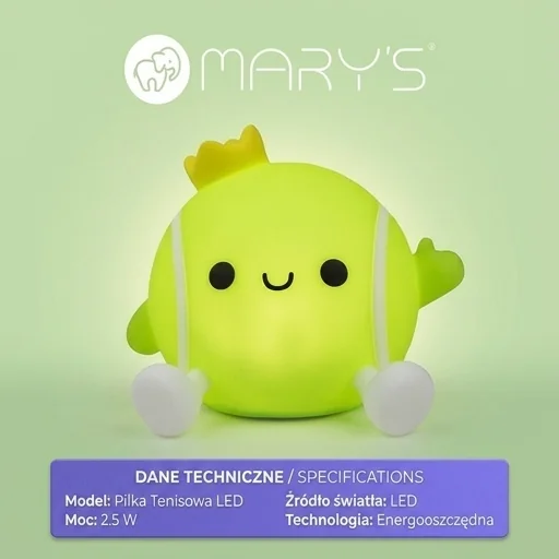Lampka nocna LED MARY'S Piłka tenisowa MW61493 - energooszczędna technologia LED, zdjęcie katalogowe
