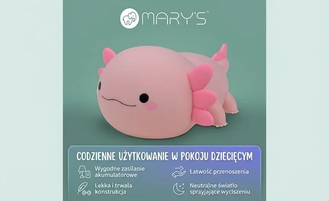 Lampka nocna LED Aksolotl różowy MW61489 do codziennego użytkowania, zdjęcie produktowe