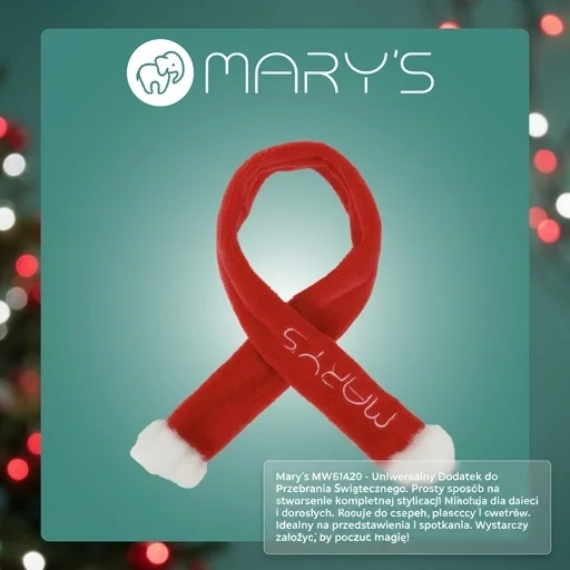 MARY'S Szaliczek Mikołaja czerwony MW61420 - szalik jako dodatek do przebrania świątecznego, realistyczna fotografia na zielonym tle