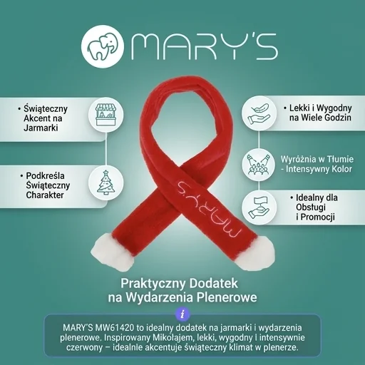 MARY'S Szaliczek Mikołaja czerwony MW61420 - szalik na jarmarki i wydarzenia plenerowe, realistyczne zdjęcie produktu