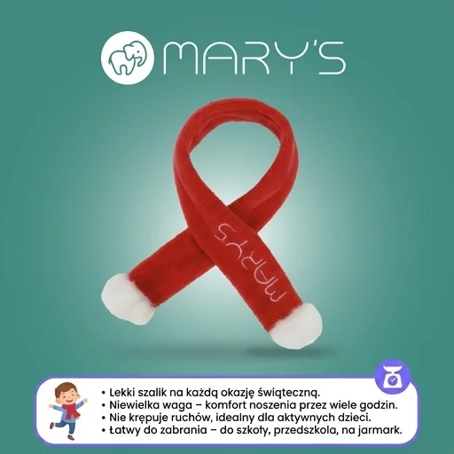 MARY'S Szaliczek Mikołaja czerwony MW61420 - lekki czerwony szalik świąteczny na zielonym tle