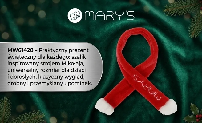 MARY'S Szaliczek Mikołaja czerwony MW61420 - praktyczny prezent świąteczny, realistyczna fotografia szalika