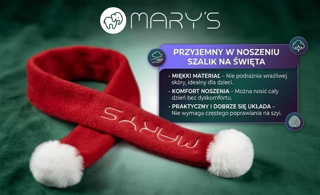 MARY'S Szaliczek Mikołaja czerwony MW61420 - przyjemny w noszeniu szalik na święta, realistyczna fotografia produktu