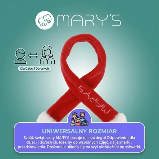 MARY'S Szaliczek Mikołaja czerwony MW61420 - uniwersalny rozmiar szalika, realistyczne zdjęcie produktu na zielonym tle