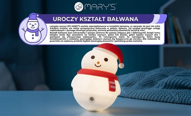 Lampka nocna LED Bałwan MW61418 - design bałwana, zdjęcie produktowe na jasnym tle