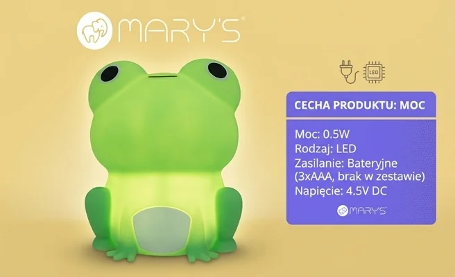 MARY'S lampka nocna LED Żabka MW61459 świecąca ciepłym światłem 3000 K, realistyczne zdjęcie produktu