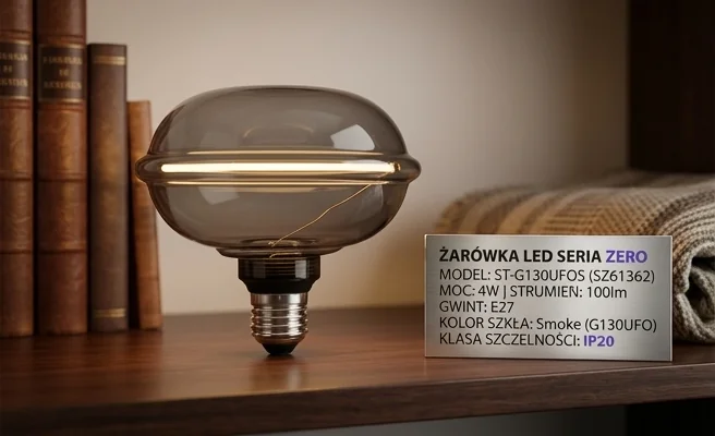 Żarówka LED IP20 SERIA ZERO SZ61362 na białym tle, widoczna cała