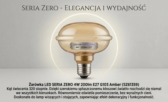 Żarówka LED 320° SERIA ZERO SZ61359 szeroki kąt świecenia, bursztynowy klosz, zdjęcie produktowe