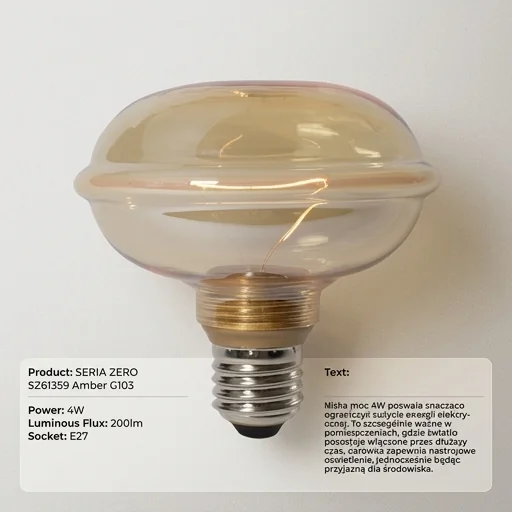 Żarówka LED 4W SERIA ZERO SZ61359 bursztynowy klosz, energooszczędność, zdjęcie produktowe