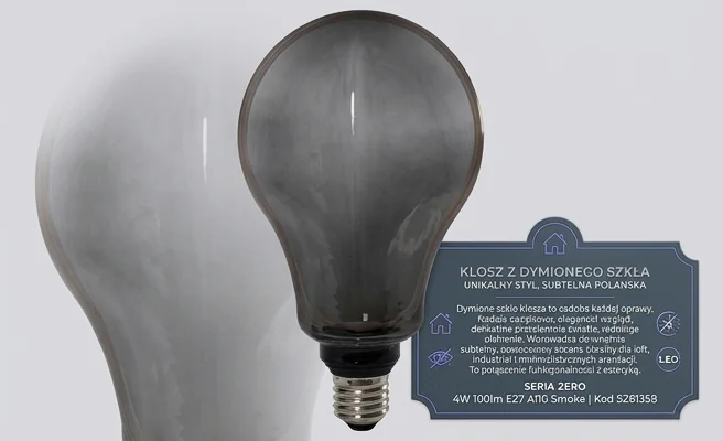 Dekoracyjny klosz z dymionego szkła żarówki LED SERIA ZERO SZ61358 - detal, białe tło