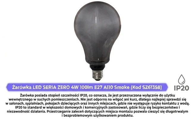 Żarówka LED IP20 do wnętrz SERIA ZERO SZ61358 - detal produktu, białe tło