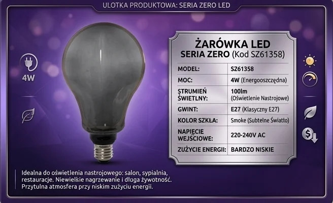 Żarówka LED 4W SERIA ZERO SZ61358 - detal produktu, energooszczędność, białe tło