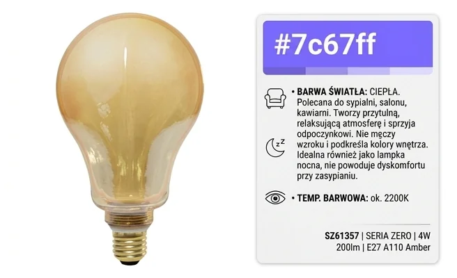Żarówka LED SERIA ZERO SZ61357 z bursztynowym kloszem, ciepła barwa światła