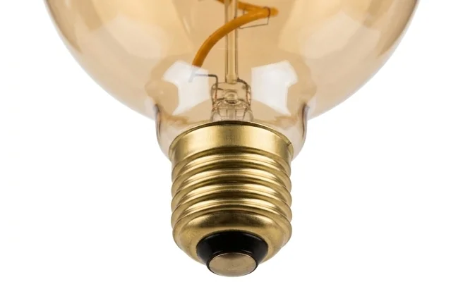Gwint E27 żarówki LED SERIA ZERO SZ61355, detal dolnej części bursztynowej kuli na białym tle