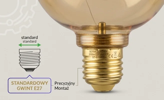 Żarówka LED SERIA ZERO 4W 200lm E27 G130 Amber ST-G130MRA, widoczny gwint E27, kod SZ61353