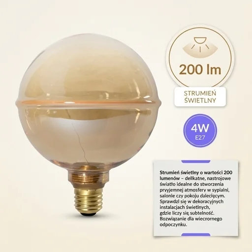 Żarówka LED SERIA ZERO 4W 200lm E27 G130 Amber ST-G130MRA, symbol 200 lm, kod SZ61353
