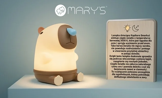 Lampka dziecięca LED Kapibara Smarkuś MW61421 świecąca ciepłym światłem 3000 K, zdjęcie produktowe