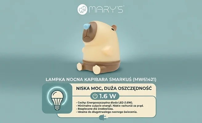 Lampka nocna dziecięca Kapibara Smarkuś MW61421 o niskim poborze energii 1.6 W, zdjęcie produktowe