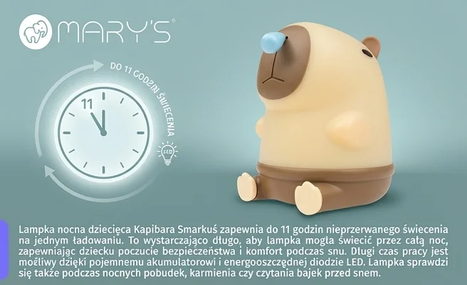 Lampka nocna dziecięca Kapibara Smarkuś MW61421 z długim czasem świecenia 11 h, zdjęcie produktowe