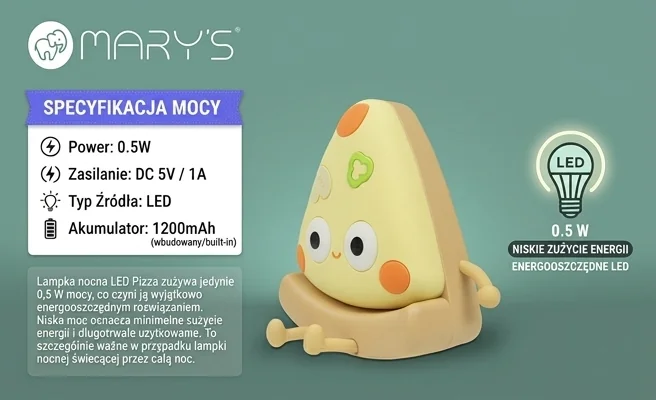 Lampka nocna LED Pizza MARY'S MW61412 - energooszczędność 0,5 W, packshot