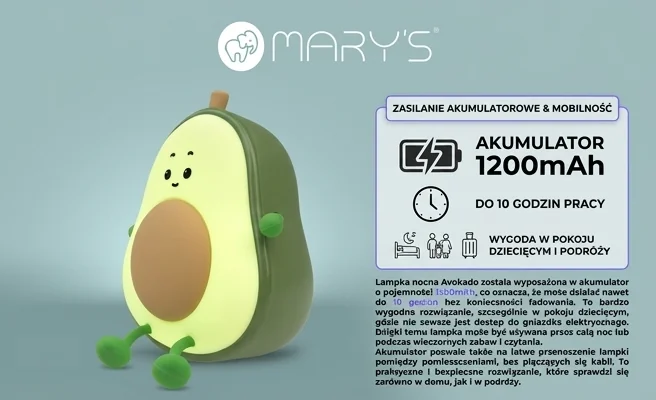Lampka nocna Avokado MARY'S MW61411 z akumulatorem 1200mAh - zdjęcie produktowe