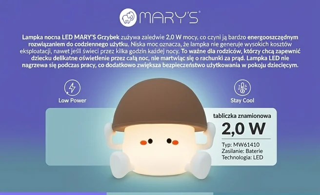 Lampka nocna LED MARY'S Grzybek MW61410 jako dekoracja - zdjęcie produktowe