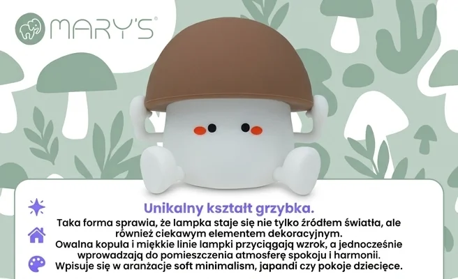 Lampka nocna LED grzybek MARY'S MW61410 - oryginalny kształt grzybka, zdjęcie produktowe