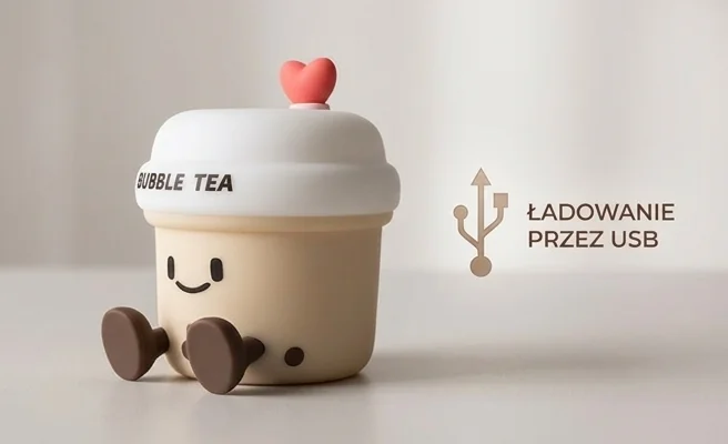 Lampka nocna LED Bubble Tea MW61409 - ładowanie przez USB, beżowa lampka z ikoną USB
