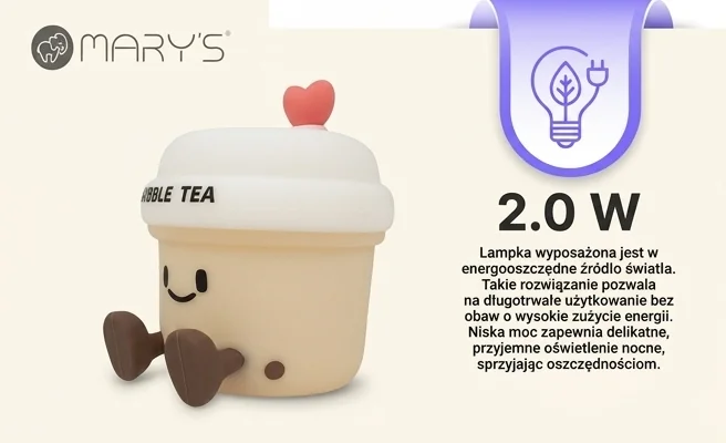 Lampka nocna LED Bubble Tea MW61409 - energooszczędność 2.0 W, beżowa lampka z symbolem oszczędności