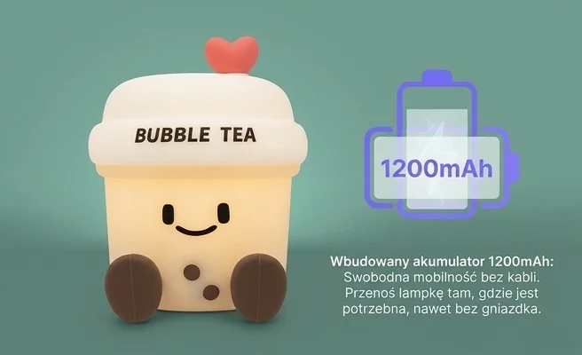 Lampka nocna LED Bubble Tea MW61409 - wbudowany akumulator 1200mAh, beżowa lampka z symbolem akumulatora