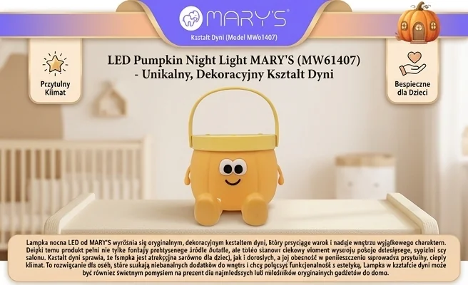 Lampka nocna LED Dynia MARY'S MW61407 w kształcie dyni, dekoracyjna, zdjęcie produktowe, kod produktu MW61407.