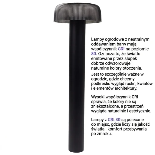 Solarny słupek ogrodowy LED SSO-7BD EC61345 z neutralnym oddawaniem barw CRI 80, zdjęcie produktowe