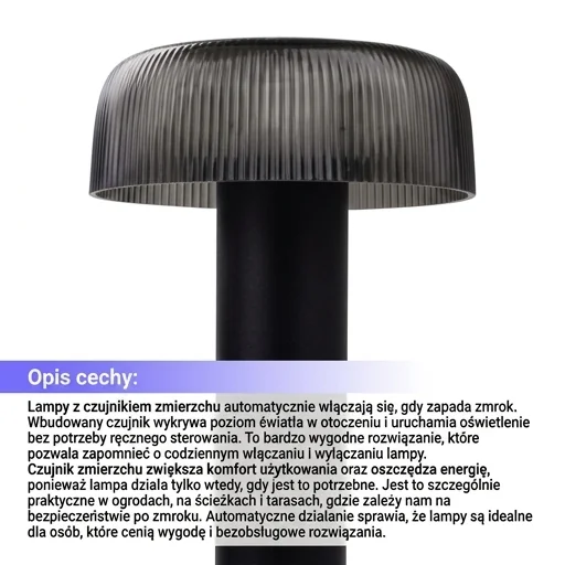 Solarny słupek ogrodowy LED SSO-7BD EC61345 z czujnikiem zmierzchu, zdjęcie produktowe