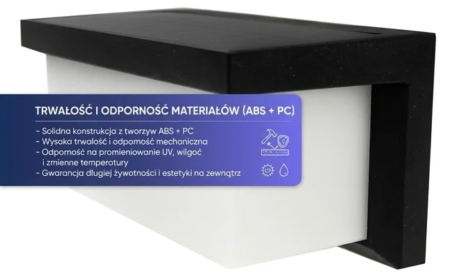 Solarna oprawa elewacyjna LED z trwałą obudową ABS i PC SOE-12 EC61337 ECO LIGHT, zbliżenie na fakturę na białym tle