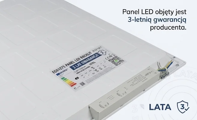 Panel LED EC61275 ECO LIGHT z 3-letnią gwarancją producenta - detal etykiety technicznej, jasne tło