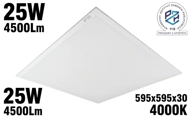 Panel LED IP20 EC61267, klasa szczelności, zdjęcie produktowe na białym tle